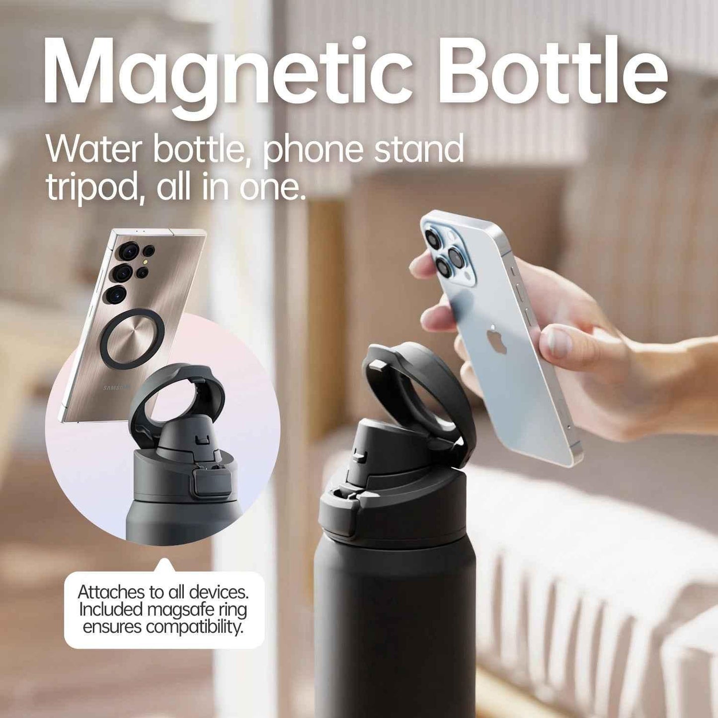MagnaSip Pro™ – Stainless Steel Thermos Bottle with Magnetic Phone Holder